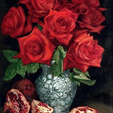 Оригинал схемы вышивки «красные розы с гранатом» (№831066)