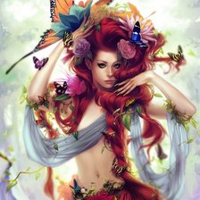 Схема вышивки «девушка с цветами и бабочкой»