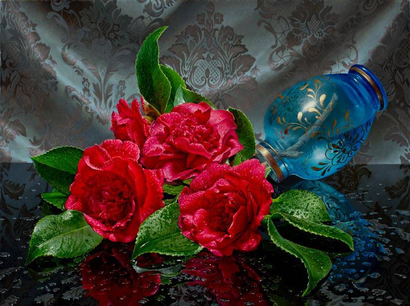 красные розы - ваза, роза, букет, цветы, живопись, натюрморт - оригинал