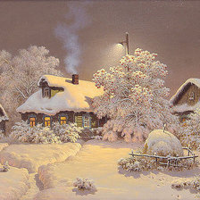 Оригинал схемы вышивки «зима в деревне» (№843327)