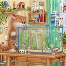 Схема вышивки «кот и аквариум»