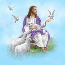 Оригинал схемы вышивки «Иисус Христос и овечки» (№863653)