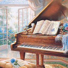 Схема вышивки «Рояль у открытого окна, по картине Джуди Гибсон|Judy Gibson»