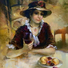 Схема вышивки «портрет девушки в шляпе с вином»