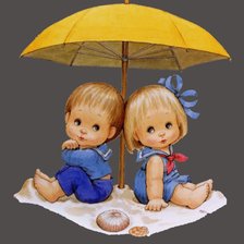 Схема вышивки «Под зонтом, мальчик и девочка»