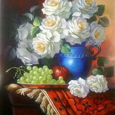 Схема вышивки «белые розы в синей вазе»