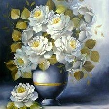 Оригинал схемы вышивки «белые розы в синей вазе» (№888697)