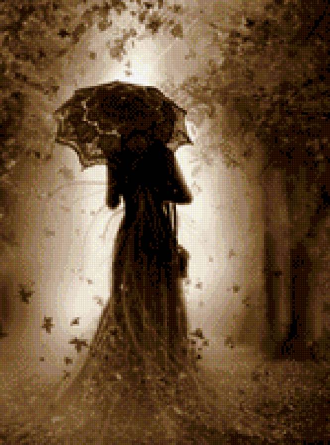 Одиночество под зонтом - аллея, свет, девушка, зонт - предпросмотр