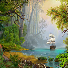 Схема вышивки «Корабль в джунглях»