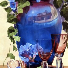 Схема вышивки «синяя ваза с цветами и бокалами»