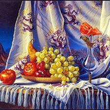 Схема вышивки «красочный натюрморт с фруктами и розой»