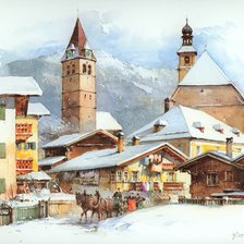Схема вышивки «городок в альпах»