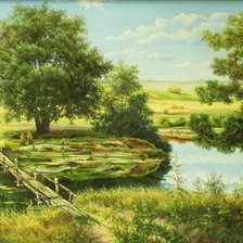 Оригинал схемы вышивки «летний пейзаж с рекой» (№917943)