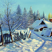 Схема вышивки «зима в деревне»