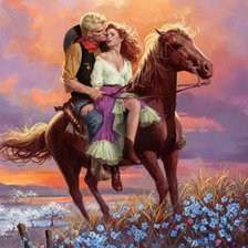 Схема вышивки «влюблённая пара на коне»
