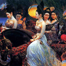 Схема вышивки «Китайская принцесса с сопровождением. Художник Ван Кэвэй»