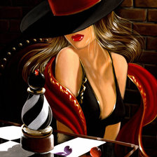 Схема вышивки «Дама в шляпе с красными губами»