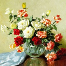 Оригинал схемы вышивки «розы в стеклянной вазе» (№936801)