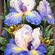 Схема вышивки «пчёлы на ирисах»