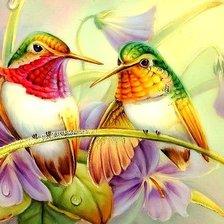 Схема вышивки «пара птичек на ветках»