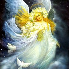 девушка ангел с голубями