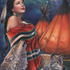 Оригинал схемы вышивки «Индианка с волками» (№963120)
