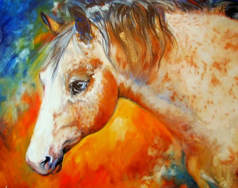 лошадь - краски, живопись, лошадь, животное, конь, огонь, природа - оригинал