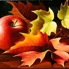 Оригинал схемы вышивки «яблоко в кленовых листьях» (№973088)