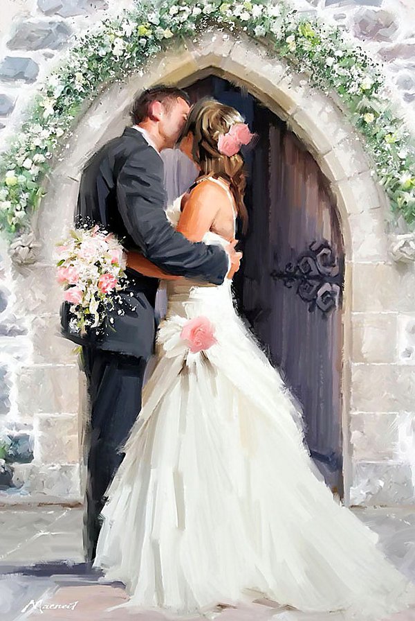 свадебный поцелуй - праздник, молодожены, свадьба, семья, жених, невеста, любовь - оригинал