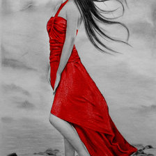 Оригинал схемы вышивки «девушка в красном» (№974009)
