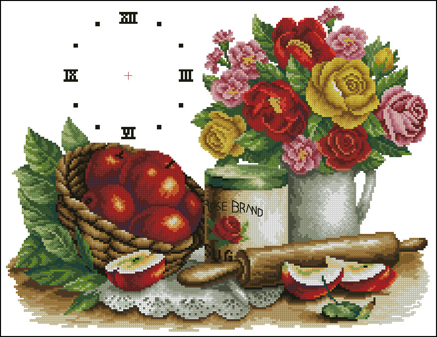 свежая кухня - яблоки, часы, цветы - оригинал