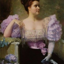Оригинал схемы вышивки «Женщина в вечернем наряде с букетом гортензии» (№980473)