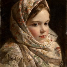 Оригинал схемы вышивки «неизвестный художник - портрет девочки в павлопосадском платке» (№989944)