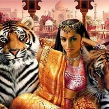 Оригинал схемы вышивки «Индианка с тиграми» (№990530)