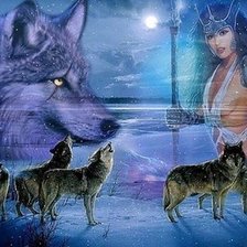 Схема вышивки «Девушка и волки»