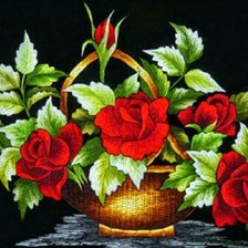 Схема вышивки «Красные розы на черном»