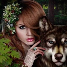 Оригинал схемы вышивки «девушка и волк» (№1008427)