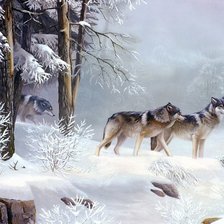 Оригинал схемы вышивки «Волки в зимнем лесу.» (№1013101)