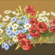 Схема вышивки «букет полевых цветов на кирпичах»