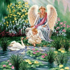 Схема вышивки «ангелы у пруда»