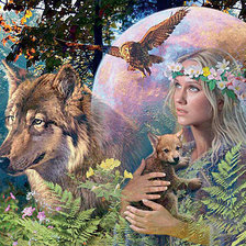 Схема вышивки «Девушка с волчонком»