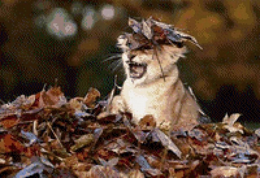 Осень в саванне - осень, листья, львенок, лев - предпросмотр