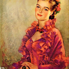 Схема вышивки «Дама в красном платье»
