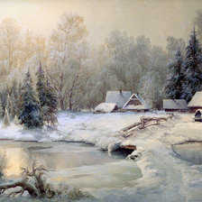 Оригинал схемы вышивки «зима в деревне» (№1096109)