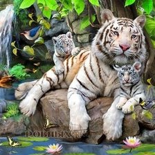 Схема вышивки «Белые тигры у водопада»
