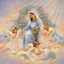 Оригинал схемы вышивки «Дева Мария и ангелочки» (№1100710)