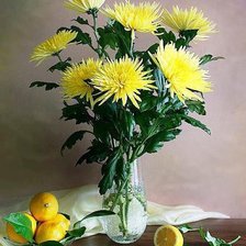Схема вышивки «хризантемы и лимон)»