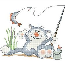 Оригинал схемы вышивки «кот на рыбалке» (№1121978)