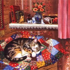 Оригинал схемы вышивки «Уютный кот (Т.Родионова)» (№1125517)