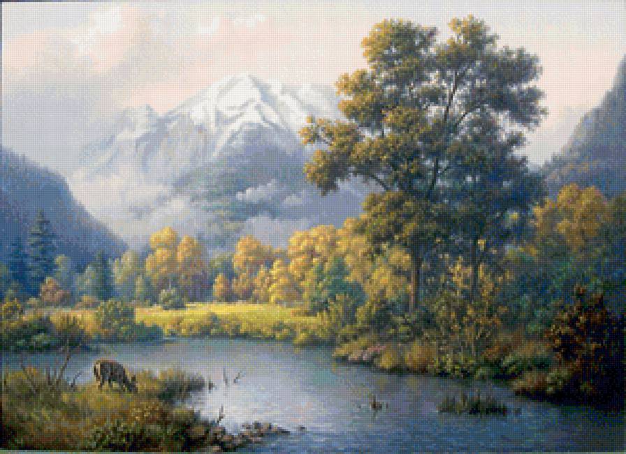 Горный пейзаж - лес, река, горы, осень - предпросмотр